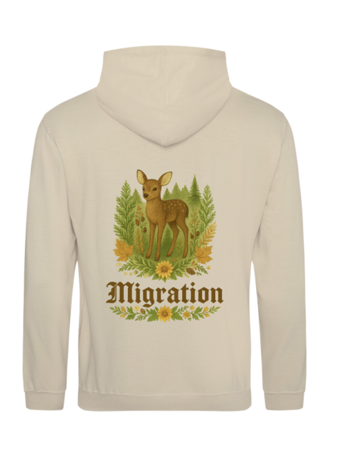 Rehmigration Hoodie beige Druck hinten
