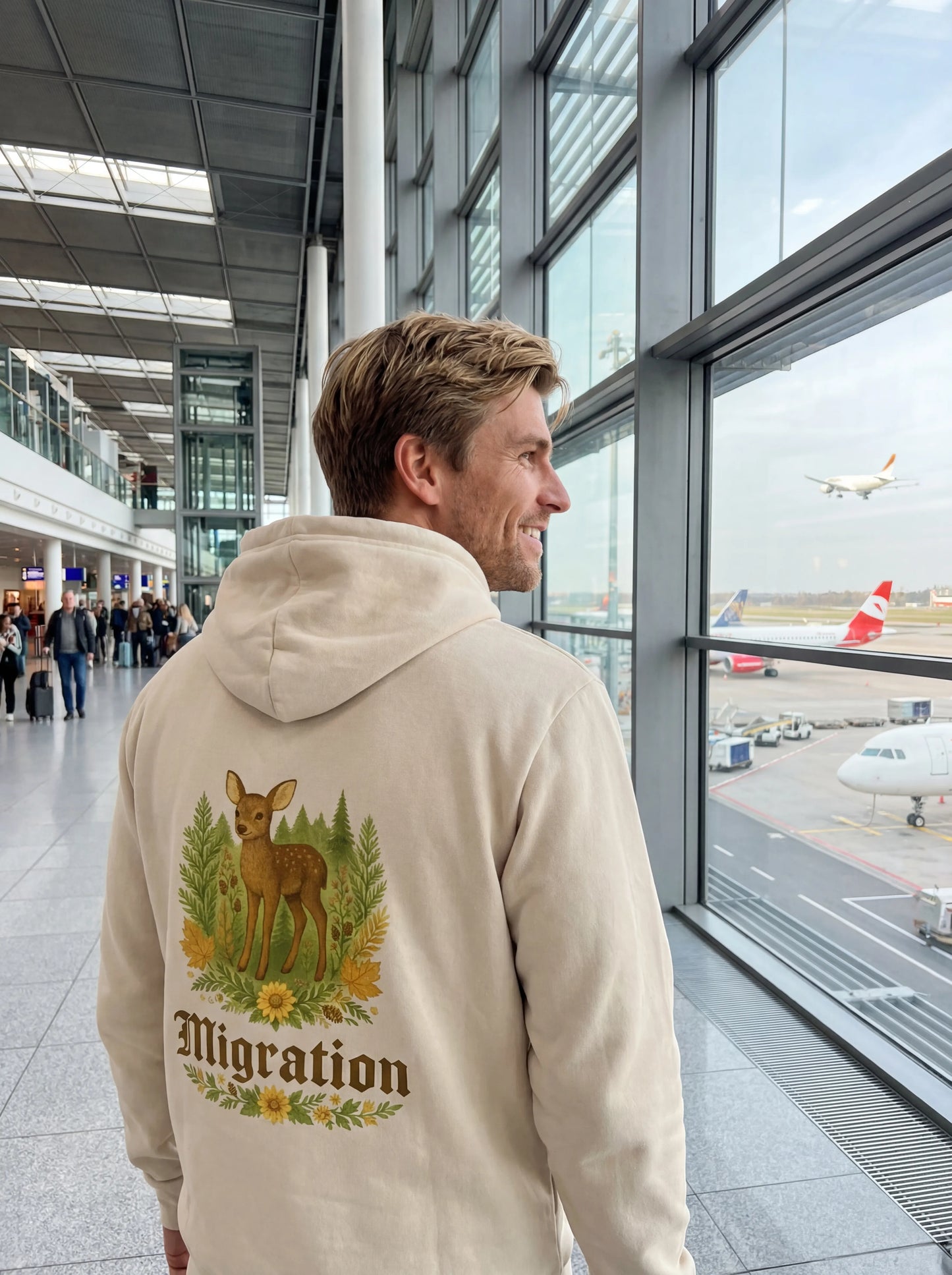 Rehmigration Hoodie beige Druck hinten