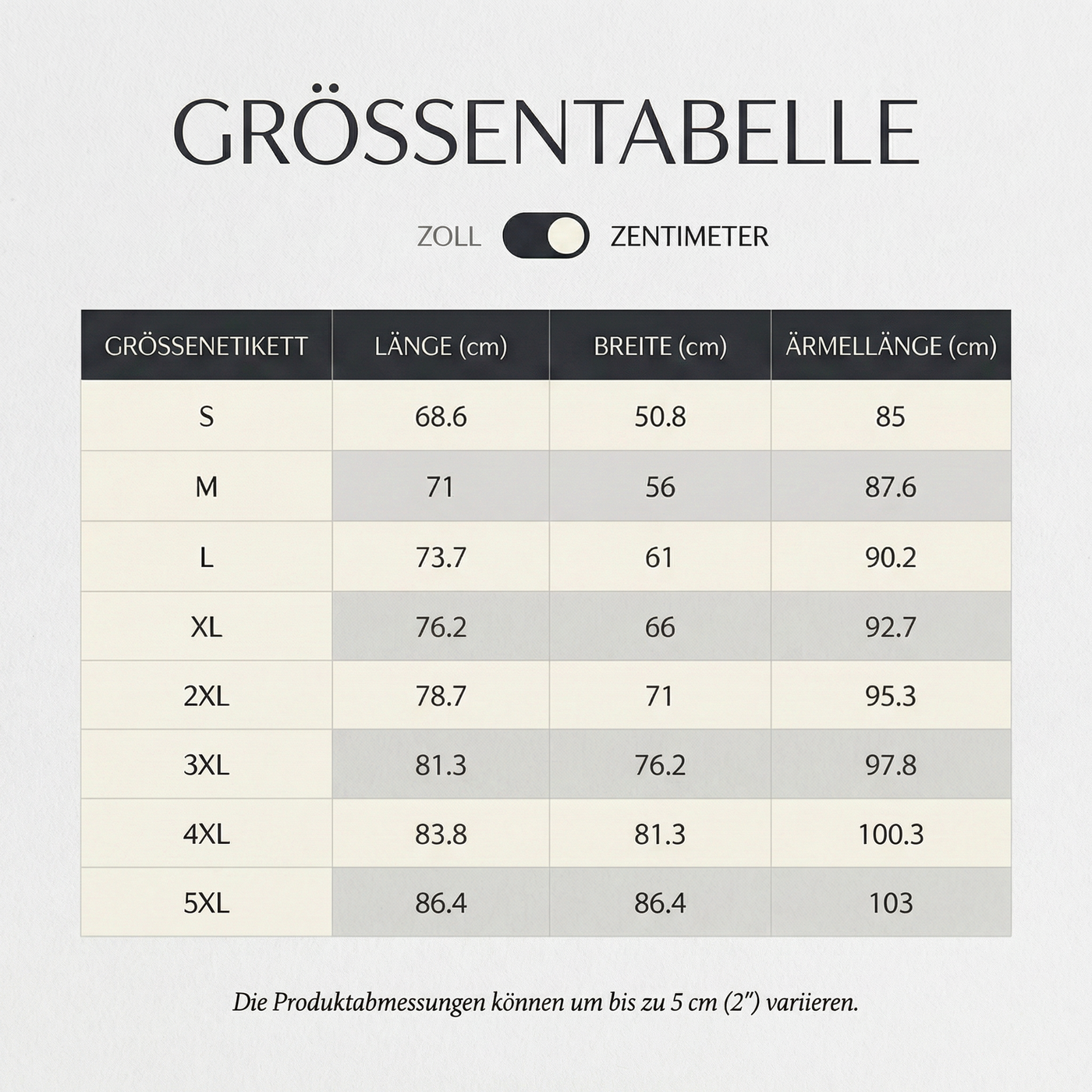 Größentabelle Würde - Unisex-Pullover