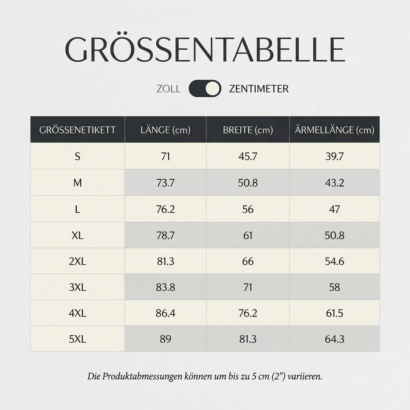 Größentabelle Ghee Unit - Unisex T-Shirt