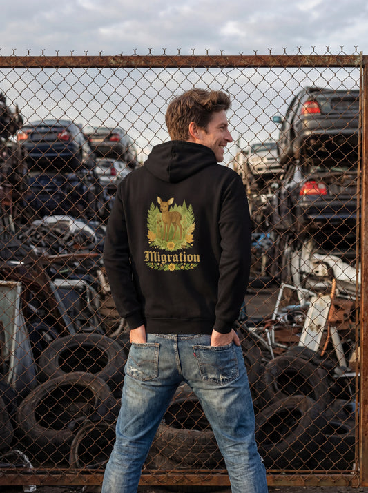 Rehmigration Hoodie schwarz Druck hinten